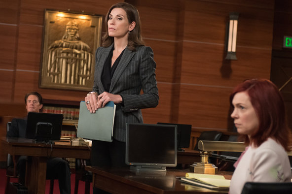 From left, Kyle MacLachlan as Josh Perotti, Julianna Margulies as Alicia Florrick and Carrie Preston as Elsbeth Tascioni in Season 6, Episode 6 of "The Good Wife."