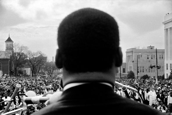 The Rev. Dr. Martin Luther King Jr. addressing the crowd in Montgomery in March, 1965.