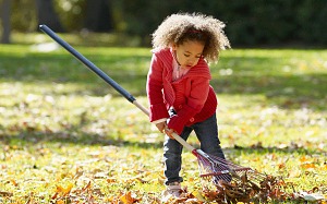 Girl raking leaves