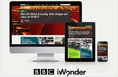 The BBC iWonder home page on three screens