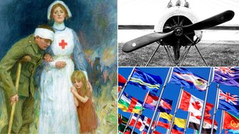 WW1 nurse, plane and international flags