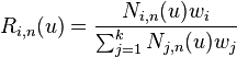 R_{i,n}(u) = {N_{i,n}(u)w_i \over \sum_{j=1}^k N_{j,n}(u)w_j}