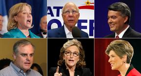 From top left, clockwise: Mary Landrieu, Pat Roberts, Cory Gardner, Joni Ernst, Kay Hagan and Mark Pryor are shown in this composite. | AP Photos