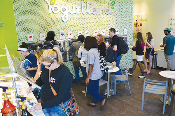 Yogurtland, a frozen yogurt shop, recently opened off of Fry street next to Chipotle. Customers can choose between 16 different flavors and 32 toppings. Photo by Carrie Canova/ Staff Photographer