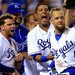 Alex Gordon (4), a Royal for eight seasons, with his teammates after he hit a game-ending home run against the Twins on Aug. 26.