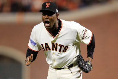 The Giants' Santiago Casilla dashed off the mound after getting the final out of the ninth inning in Game 3. He hasn't pitched since, but he could have his next appearance end in a celebratory pile.