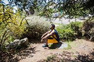 Kendrick Payne took a break from training on his own at Willard Park in Berkeley, Calif.