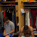 Giants quarterback Eli Manning, left, and running back Rashad Jennings at their lockers, next to those of linebacker Jon Beason and safety Antrel Rolle.