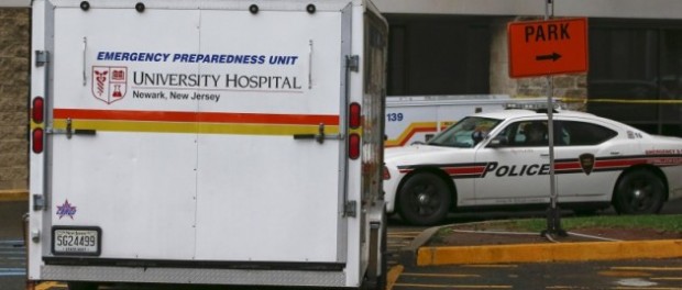 A University Hospital Emergency Preparedness Unit vehicle is seen where a person was being checked for Ebola at University Hospital in Newark, New Jersey
