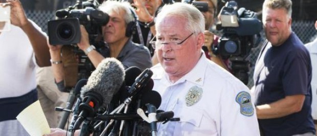Ferguson Police Chief Thomas Jackson announces the name of the officer involved in the shooting of Michael Brown as officer Darren Wilson, in Ferguson, Missouri