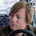 The novelist Michel Faber on a bus in London.