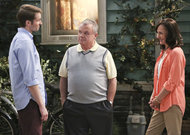 Tyler Ritter, far left, with Jack McGee and Laurie Metcalf as his parents, in “The McCarthys,” Thursday nights on CBS.