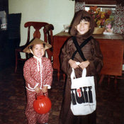 The author (right) and his sister, one awkward Halloween day.