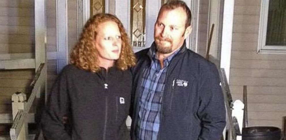 PHOTO: Nurse Kaci Hickox and Theodore Wilbur talk to the media outside Wilburs house in Fort Kent on Oct. 29, 2014.