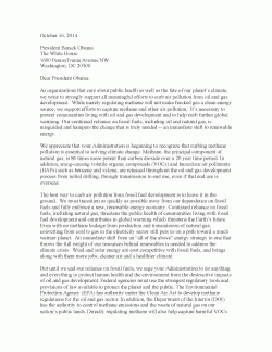 Grassroots letter urging Obama to start oil & gas methane rulemaking
