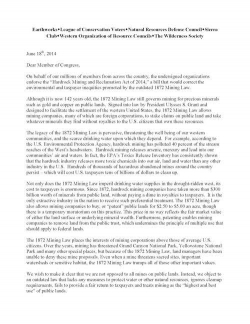 Letter of Support for 1872 Mining Law Reform 2014