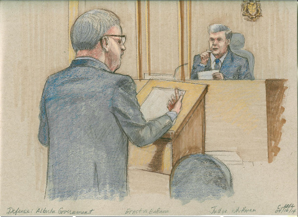 Court sketch, Ernst v. Alberta Government