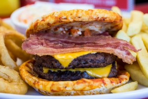This is the Bears Pizza Burger, because apparently we Americans are so fat we eat pizza burgers. OK, they're not entirely wrong. (Chris Orange Photography)