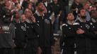 Spurs players react to a video about their championship season during the ring ceremony and season opener against the Dallas Mavericks at the AT&T Center on Tuesday, Oct. 28, 2014. (Kin Man Hui/San Antonio Express-News)