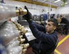 A Palestinian employee works at the SodaStream factory in the West Bank Jewish settlement of Maale Adumim.
