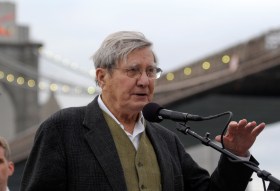 Poet Galway Kinnell speaks during Poets House's 17th Annual Poetry Walk Across The Brooklyn Bridge on June 11, 2012 in Brooklyn, New York.