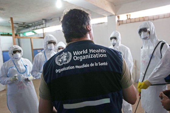 A World Health Organization (WHO), instructor teaches new health workers during a training session on Oct. 3, 2014 in Monrovia, Liberia.