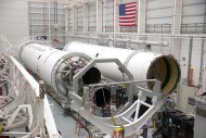 Antares rockets sit inside the Orbital Sciences Corp. facility at NASA's Wallops Space Facility in Virginia on April 1