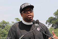 Rev. Lennox Yearwood speaking at Stop Fracked Gas Exports rally