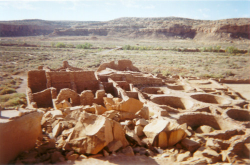 The advanced and enduring stonework of Pueblo Bonito in Chaco Canyon, New Mexico. 