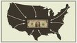 Illustration of USA with arrow pointing to dollar bill