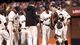 Tim Hudson is relieved by manager Bruce Bochy in the