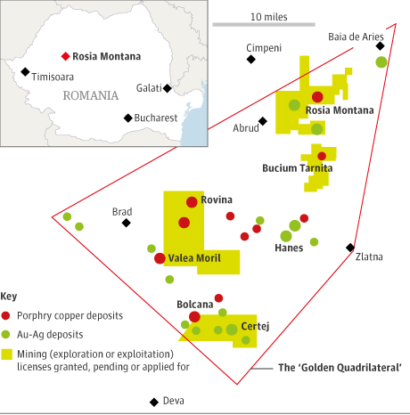 Rosia Montana gold mine map