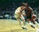 Walt Frazier #10 of the New York Knicks drives to the basket against Dave Cowens #18 of the Boston Celtics during a game played in 1973 at the Boston Garden in Boston, Massachusetts.  (Photo by Dick Raphael/NBAE via Getty Images)