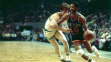 Walt Frazier #10 of the New York Knicks drives to the basket against Dave Cowens #18 of the Boston Celtics during a game played in 1973 at the Boston Garden in Boston, Massachusetts.  (Photo by Dick Raphael/NBAE via Getty Images)