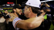 San Francisco Giants manager Bruce Bochy celebrates with Madison Bumgarner after defeating the Kansas City Royals 3-2 to win Game 7 of the World Series at Kauffman Stadium on October 29, 2014 in Kansas City, Missouri. (Photo by Ezra Shaw/Getty Images)
