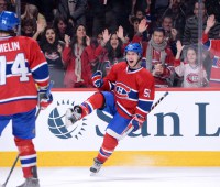 David Desharnais #51 of the Montreal Canadiens celebrates his second period goal during the NHL game against the Buffalo Sabres at the Bell Centre on February 2, 2013 in Montreal, Quebec, Canada.
(February 1, 2013 - Source: Richard Wolowicz/Getty Images North America)