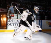 PITTSBURGH, PA - OCTOBER 3: Marc-Andre Fleury #29 of the Pittsburgh Penguins is introduced prior to the game against the New Jersey Devils on October 3, 2013 at Consol Energy Center in Pittsburgh, Pennsylvania. (Photo by Gregory Shamus/NHLI via Getty Images)