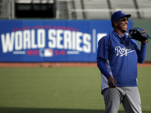 Kansas City Royals catcher Salvador Perez during a workout Thursday in San Francisco.