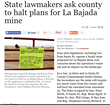 Interesting article about LaBahada.  The State Commissioners have asked for a re-examination of the proposition because of  the water usage.  If this is so that the 70 million gallons a year Santa Fe Gold intends to use will really get their attention.