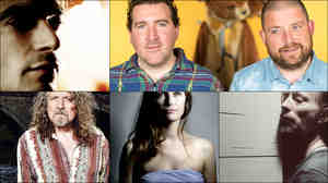 Clockwise from upper left: The 2 Bears, Thom Yorke, Robert Plant, Aphex Twin, Mina Tindle, Jon Hopkins