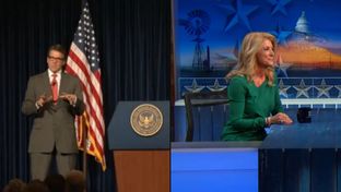 Republican Gov. Rick Perry and Democratic nominee for governor Wendy Davis made separate appearances before national audiences on Monday, Oct. 27, 2014, Perry at the Ronald Reagan Presidential Foundation, Davis on "The Daily Show with Jon Stewart."