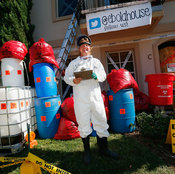 Dallas-area resident James Faulk turned his yard into an Ebola treatment center for Halloween. But he has a serious side: his Twitter account raises funds for Doctors Without Borders, a group active in the fight against the virus.