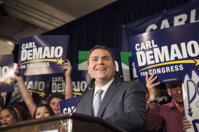 Congressional candidate Carl Demaio declares victory in the June 3, 2014 primary in front of a crowd of supporters at the U.S. Grant Hotel in San Diego. (Angela Carone/KPBS)