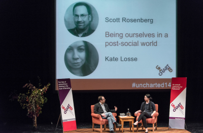 Author Kate Losse in conversation with Scott Rosenberg at Uncharted 2014. Photo Pete Rosos