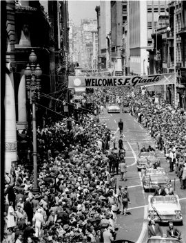 The Giants were welcomed to San Francisco with a parade on May 20, 1958. From that parade to three recent World Series victory parades, San Francisco has feted the baseball team and many others along Market St. Here's a look back at some of the city's historic parades.
