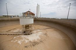 A sludge thickener on the site of the Twin Oaks Valley Water Treatment Plant outside of San Antonio, where the San Antonio Water System maintains an underground storage reservoir. 