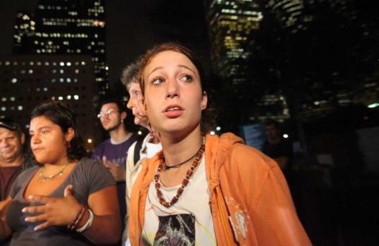 Amy Tepper says she is still shaken up after a gun walked into Occupy Houston Camp at Tranquility Park and points a gun at her in close range on Monday, Nov. 21, 2011, in Houston. Photo: Mayra Beltran, Houston Chronicle / © 2011 Houston Chronicle