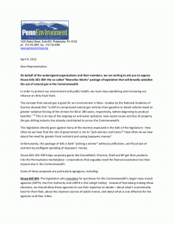 Group letter opposing Pennsylvania *Marcellus Works* Natural Gas Incentives Bill