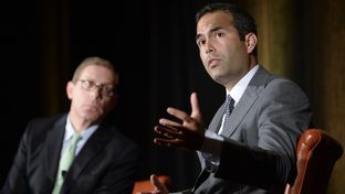 Land Commissioner candidate George P. Bush takes a question from the public at TribFest Sept. 19, 2014.