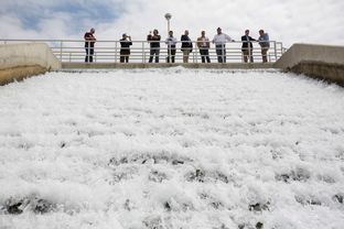 A cascade aerator is shown at the Twin Oaks Valley Water Treatment Plant outside of San Antonio, where the San Antonio Water System maintains an underground storage reservoir.